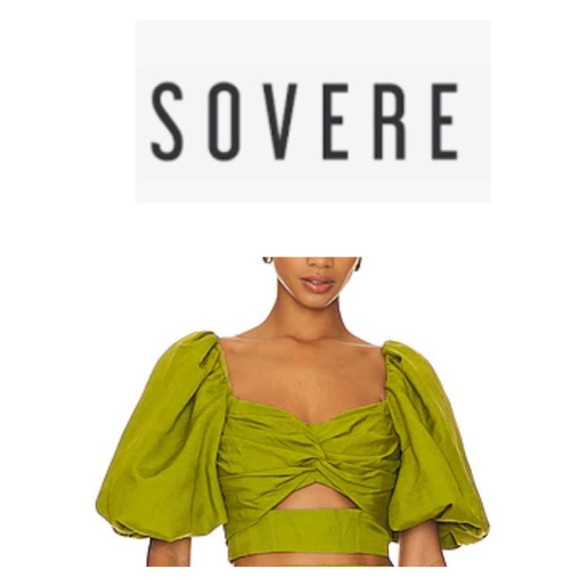Sovere Women’s Green Bell  Sleeve Wrap Linen Blend Top S - Picture 1 of 14